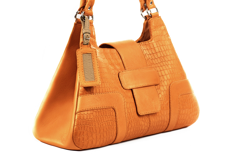 Dress large handbag in apricot orange leather - Front view